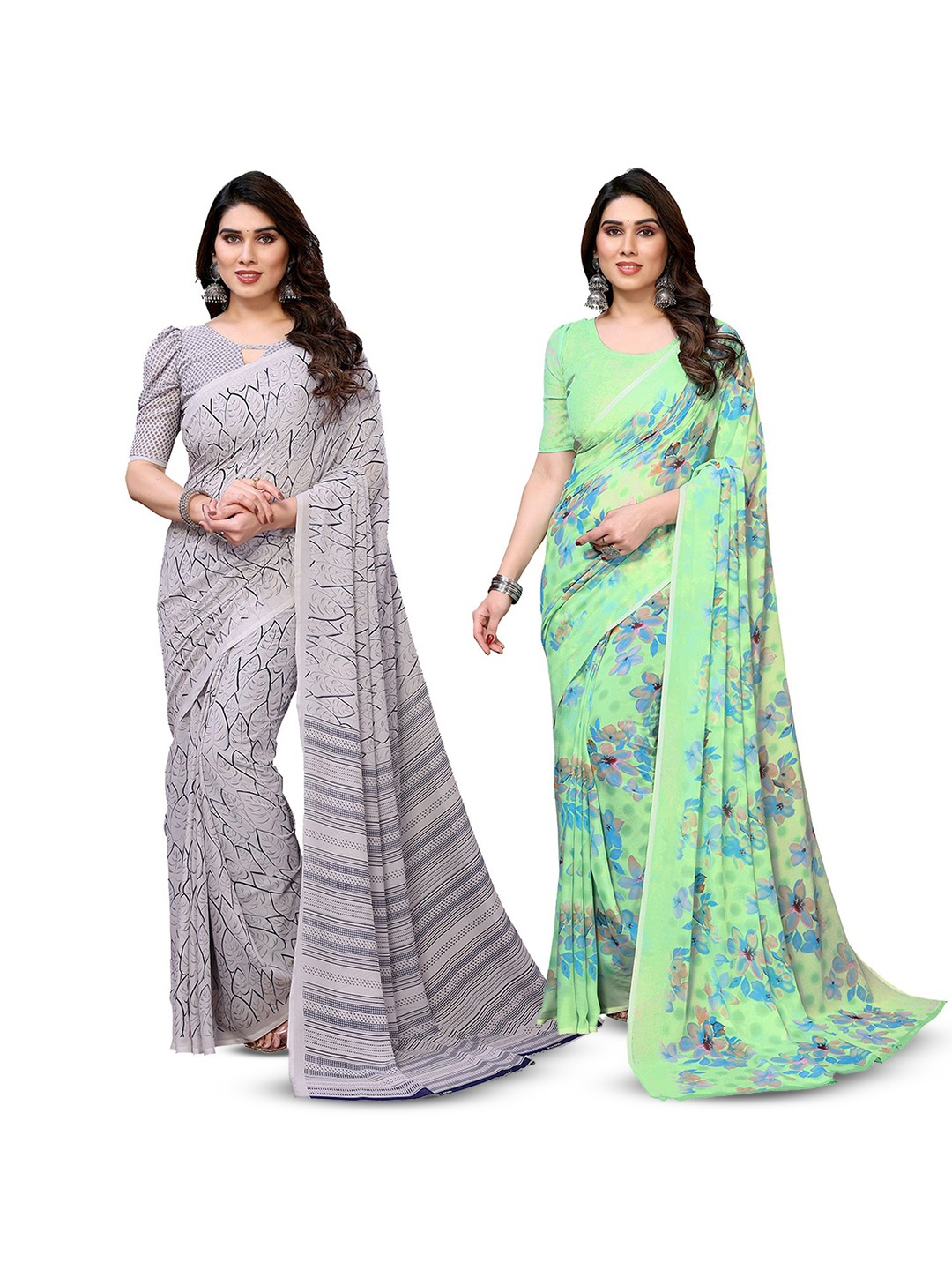 

Moda Rapido Floral Poly Georgette Saree, Grey