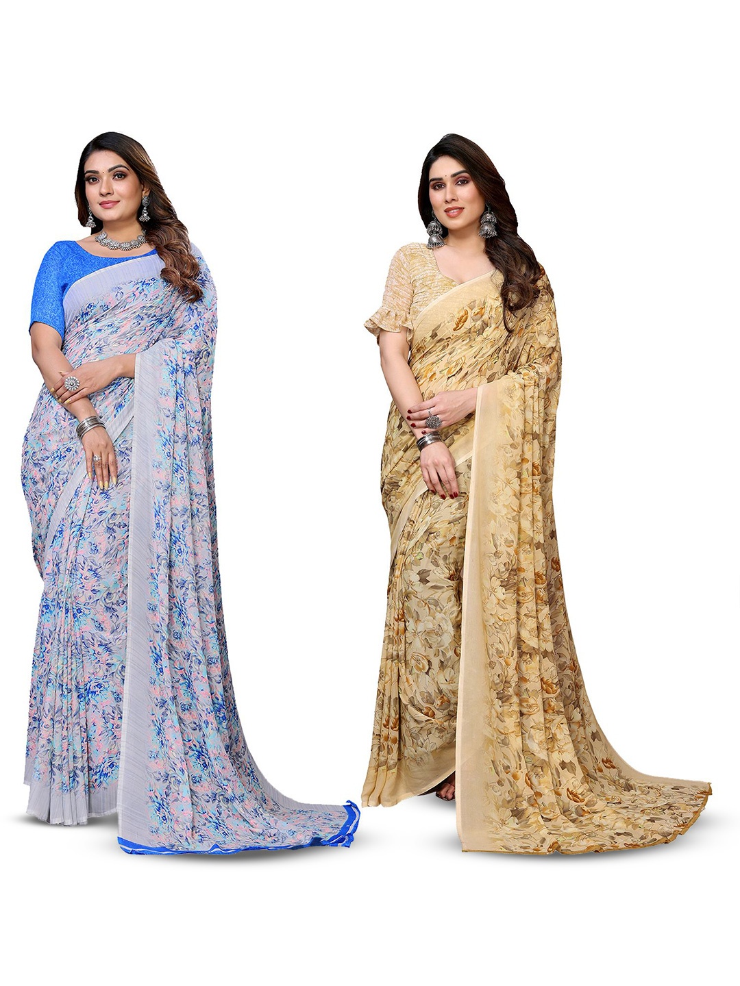 

Moda Rapido Floral Poly Georgette Saree, Brown