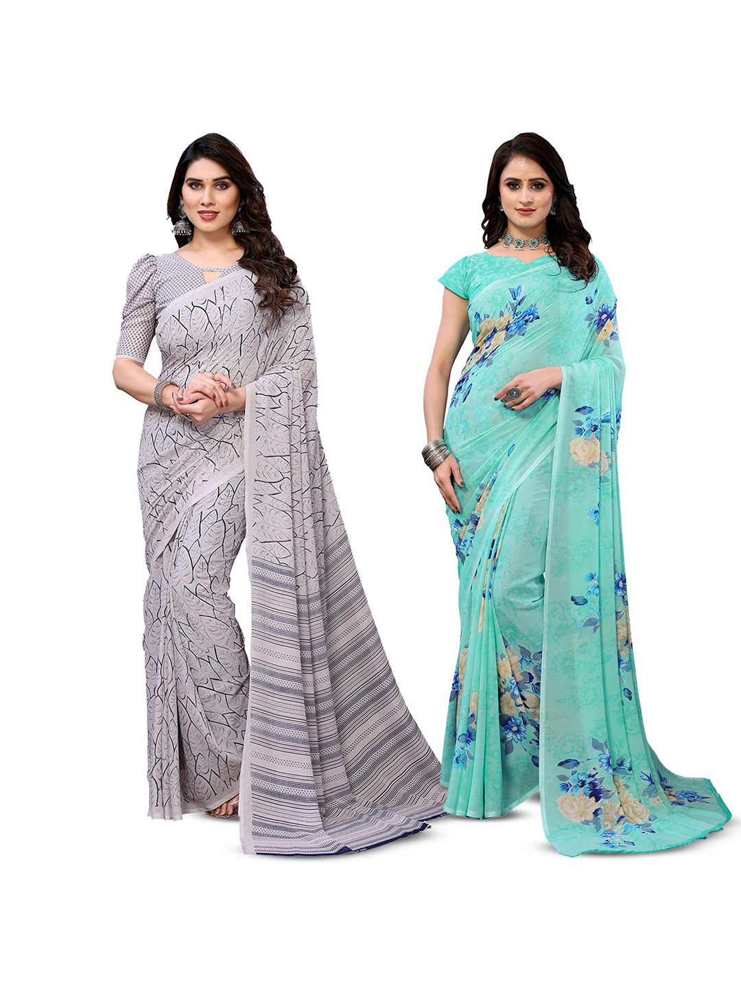 

Moda Rapido Floral Poly Georgette Saree, Grey