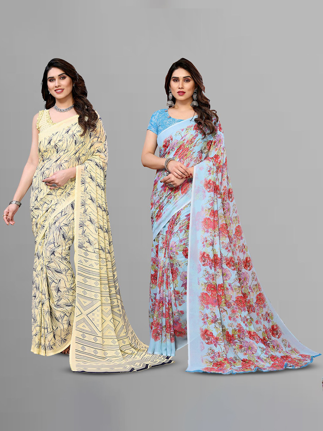 

Moda Rapido Floral Poly Georgette Saree, Blue