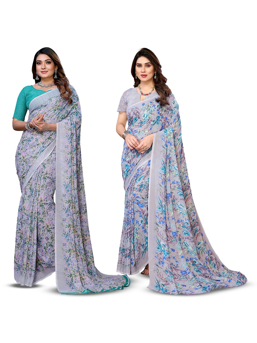 

Moda Rapido Floral Poly Georgette Saree, Grey