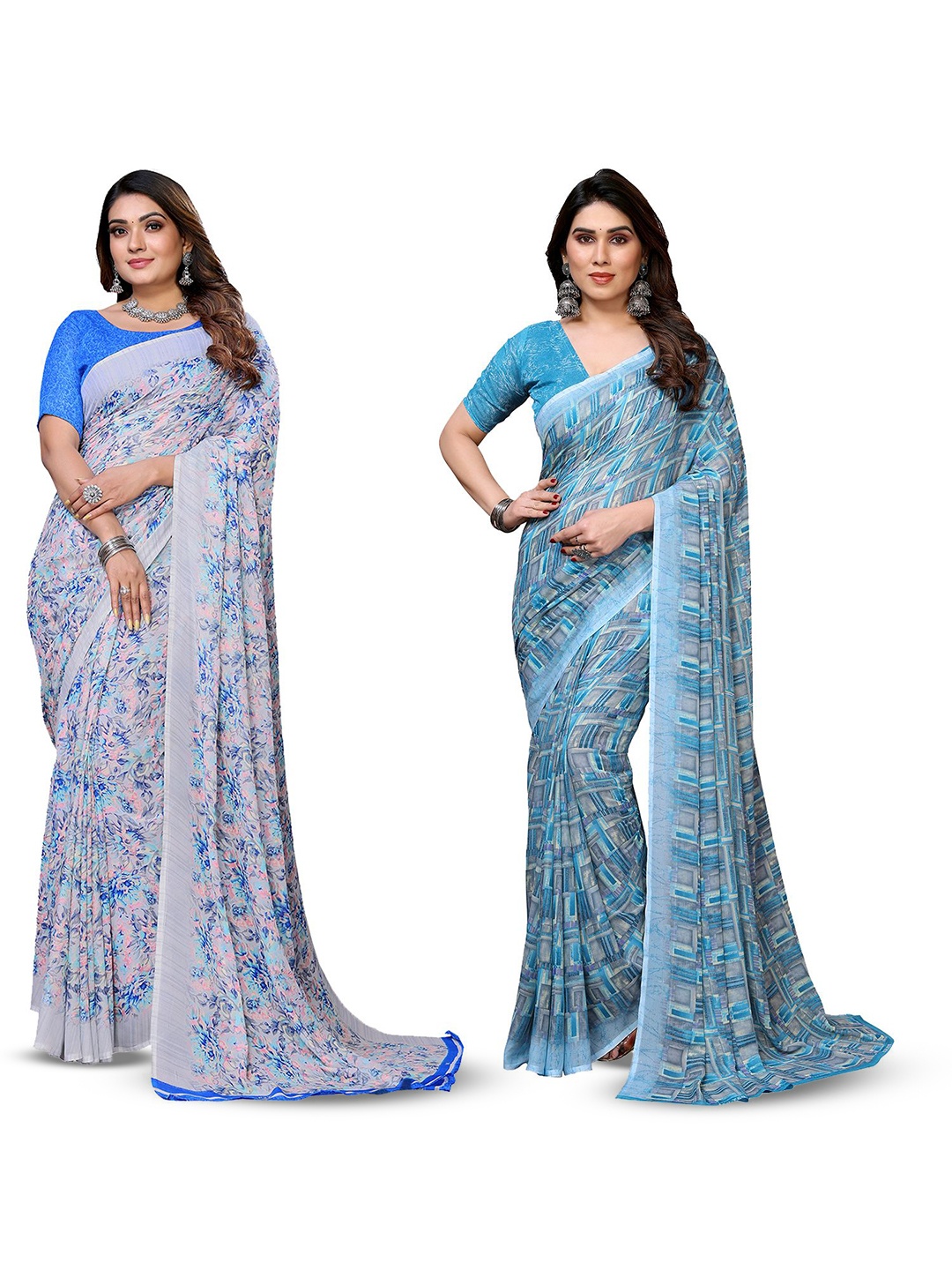 

Moda Rapido Floral Poly Georgette Saree, Blue