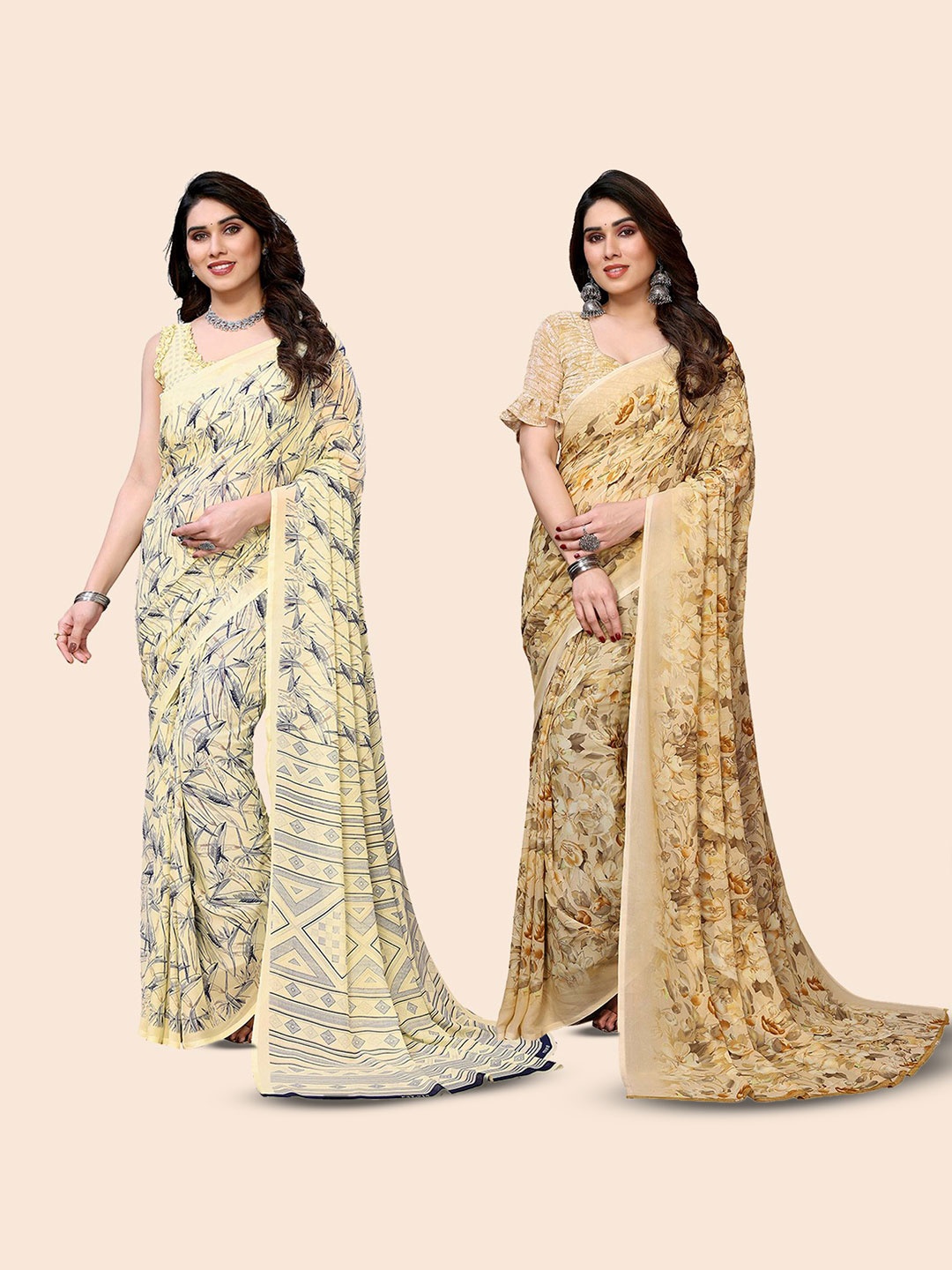 

Moda Rapido Floral Poly Georgette Saree, Beige