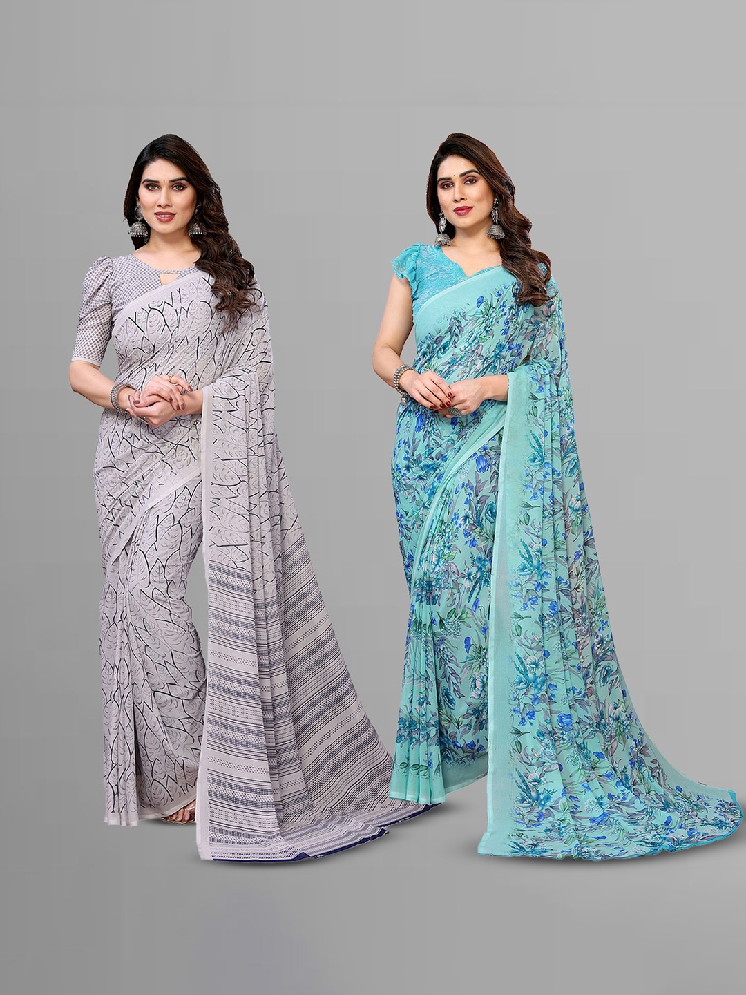 

Moda Rapido Floral Poly Georgette Saree, Blue