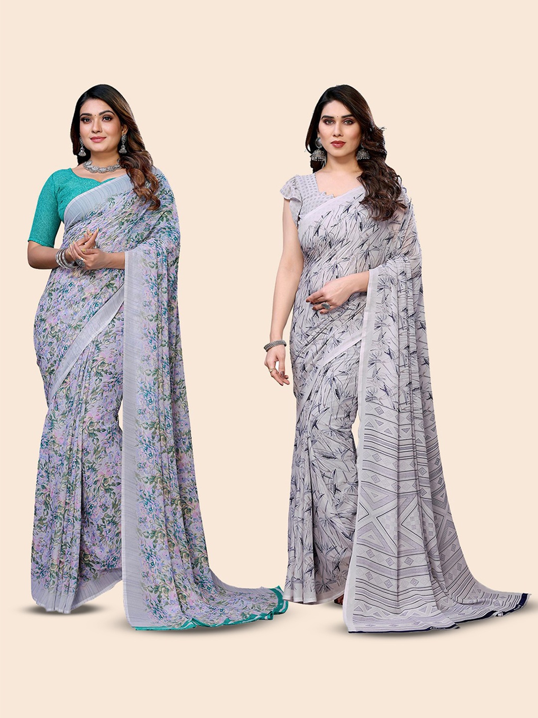 

Moda Rapido Floral Poly Georgette Saree, Grey