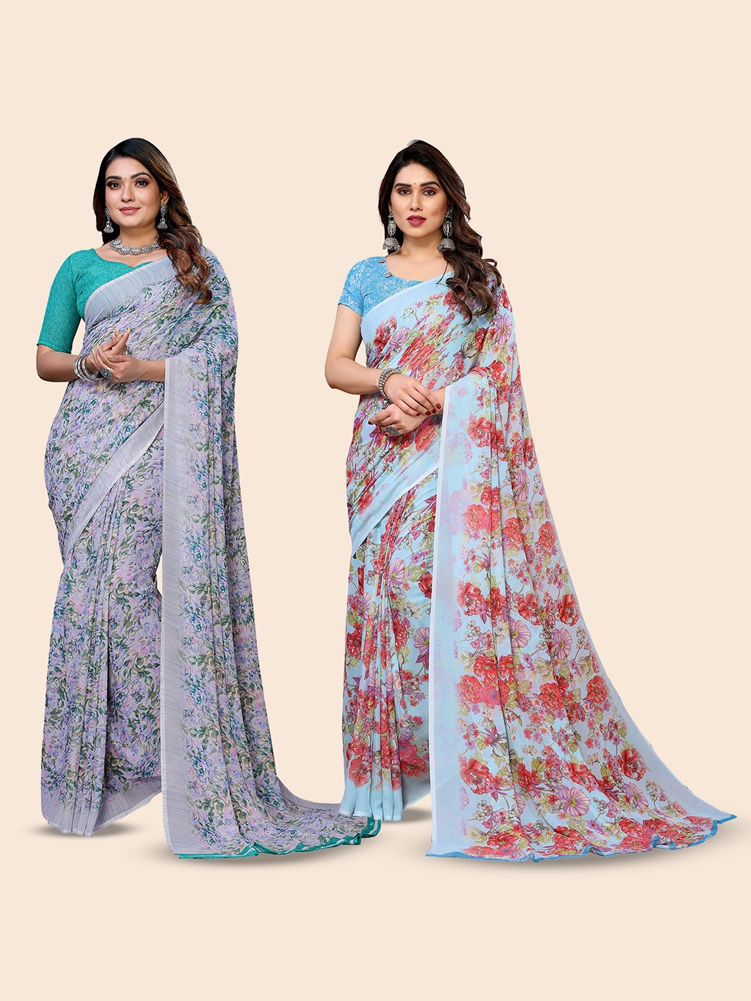 

Moda Rapido Floral Poly Georgette Saree, Grey