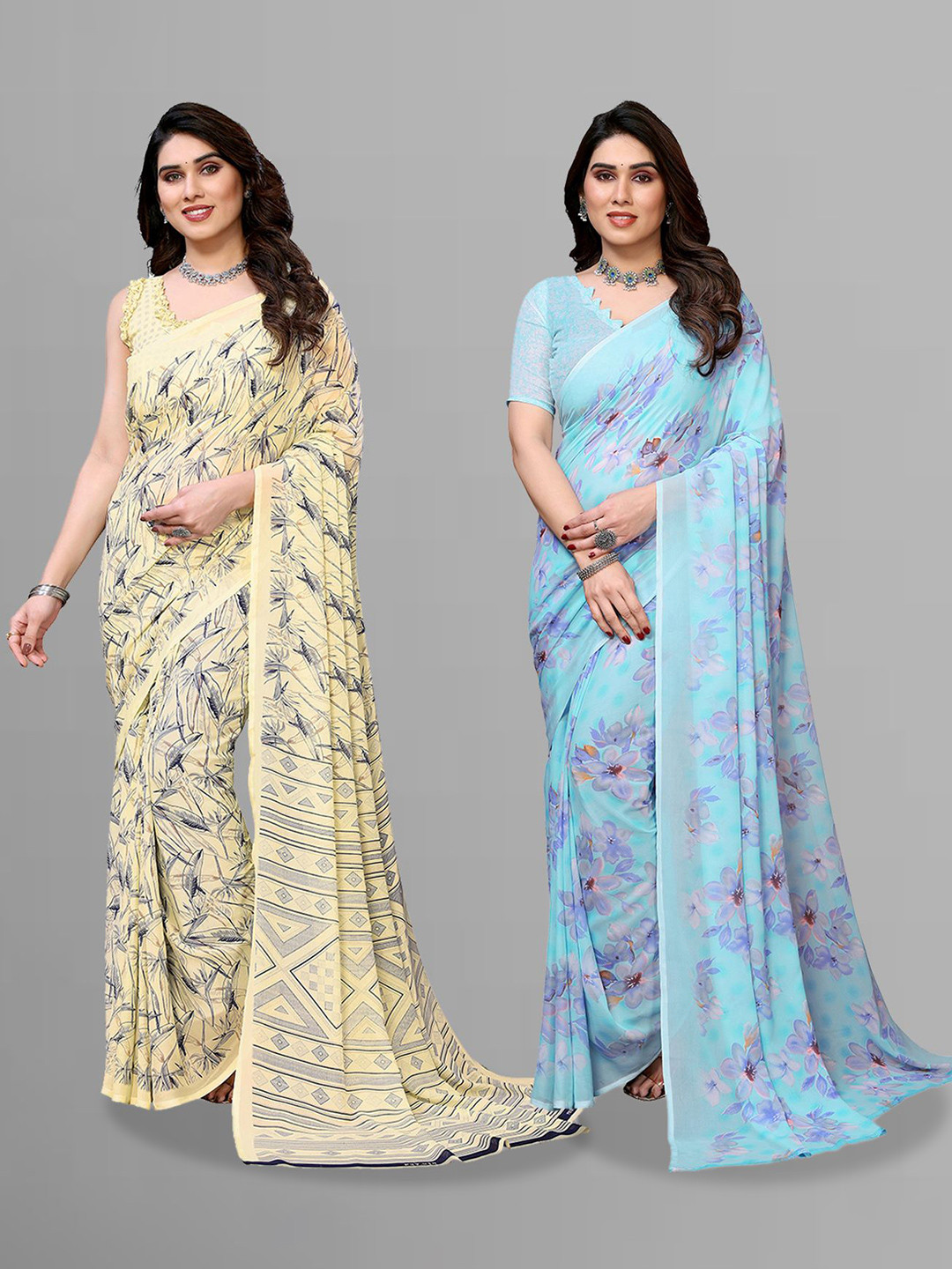 

Moda Rapido Floral Poly Georgette Saree, Beige