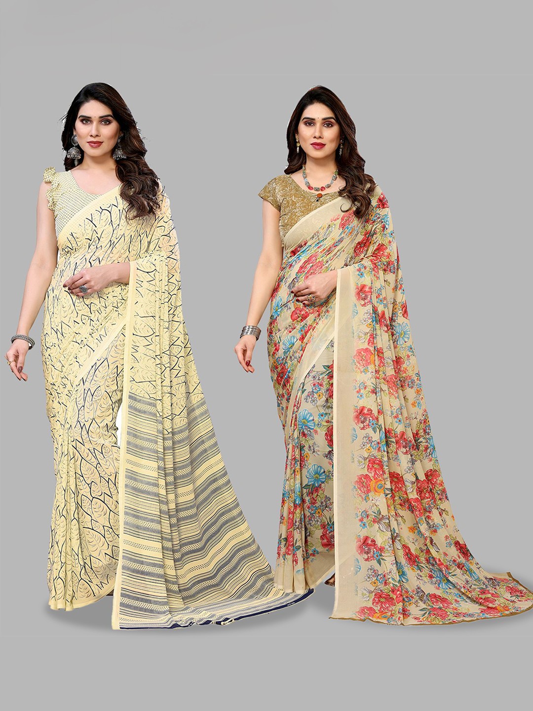 

Moda Rapido Floral Poly Georgette Saree, Cream