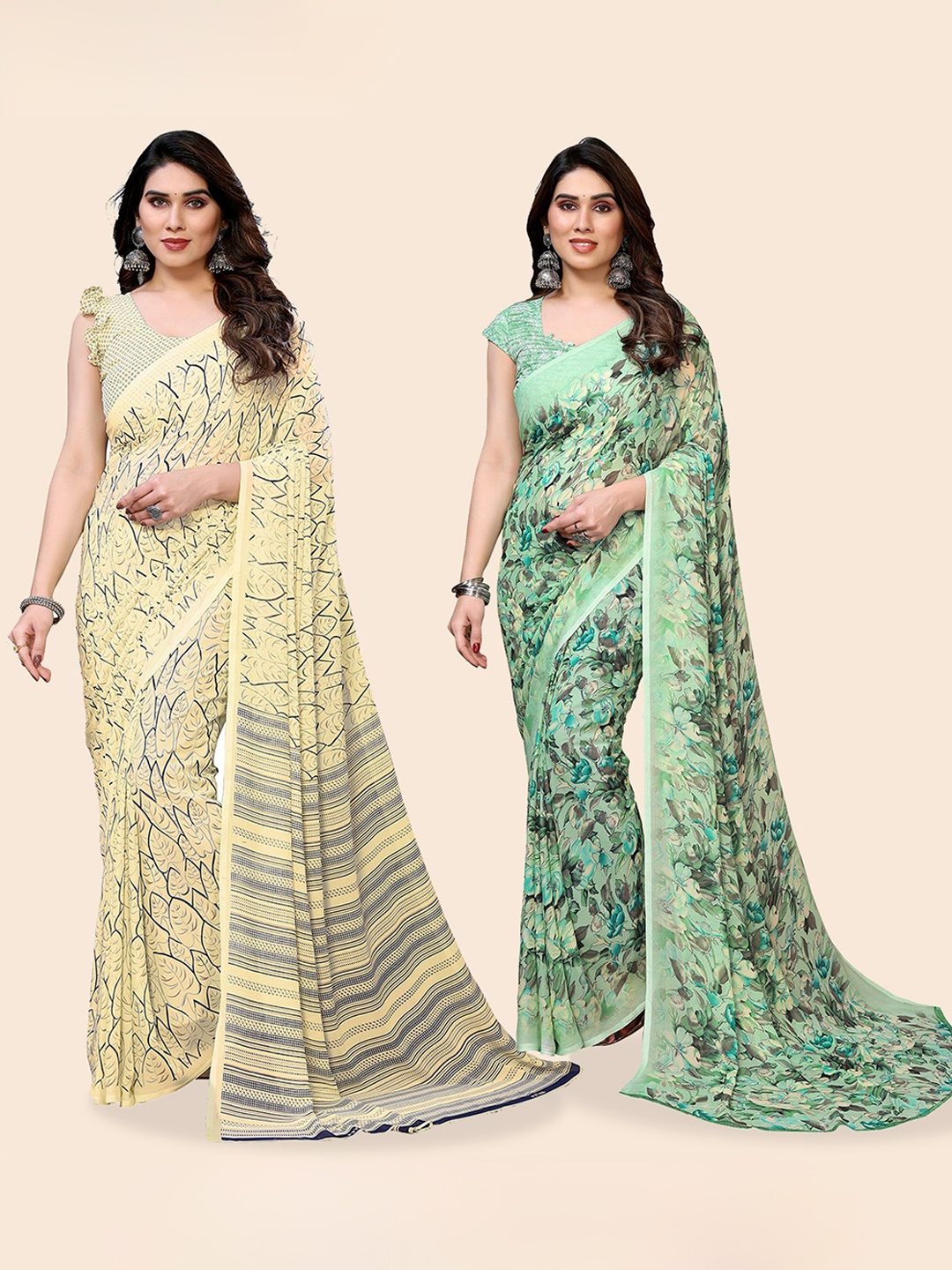 

Moda Rapido Floral Poly Georgette Saree, Green