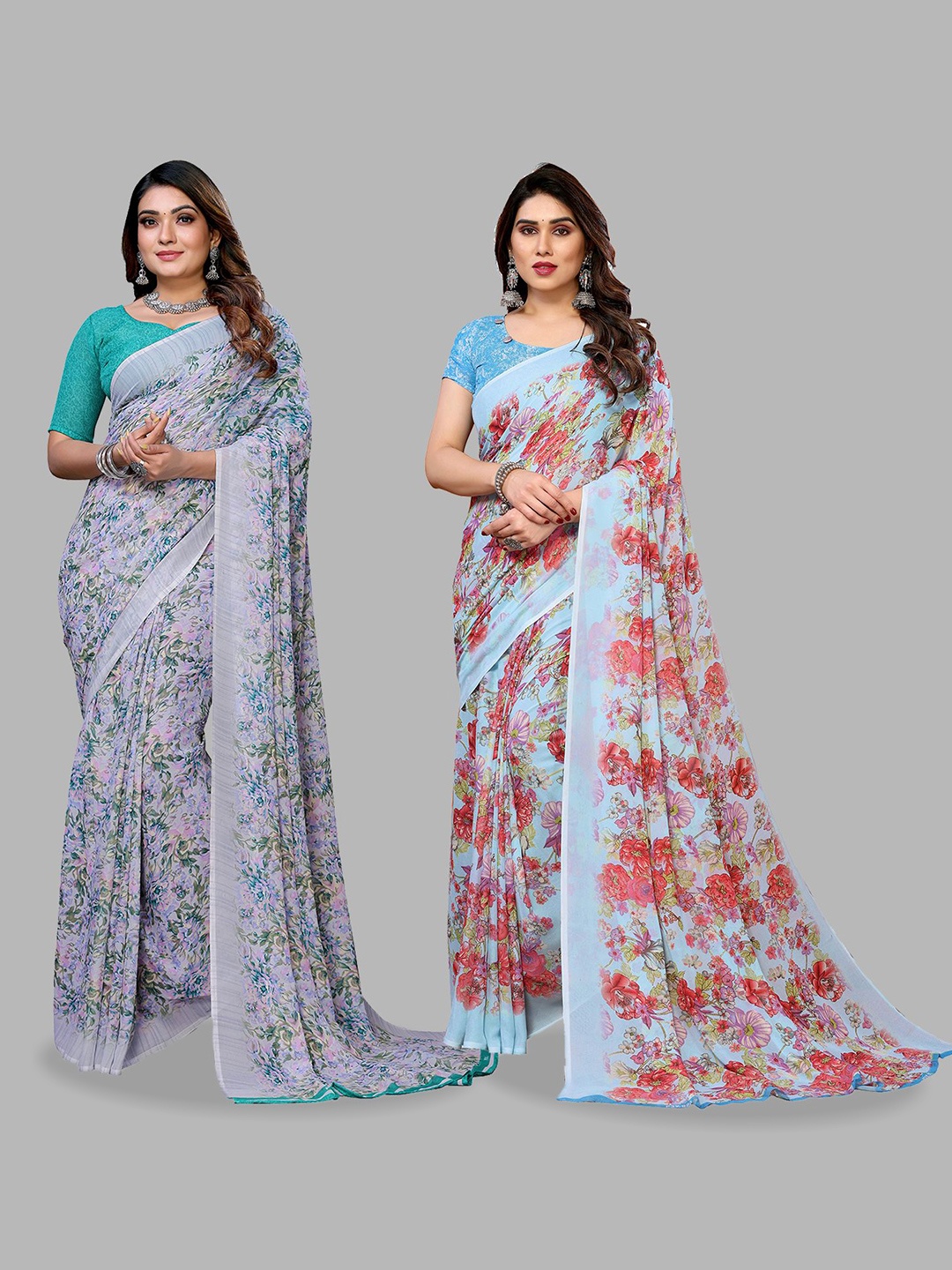 

Moda Rapido Floral Poly Georgette Saree, Grey