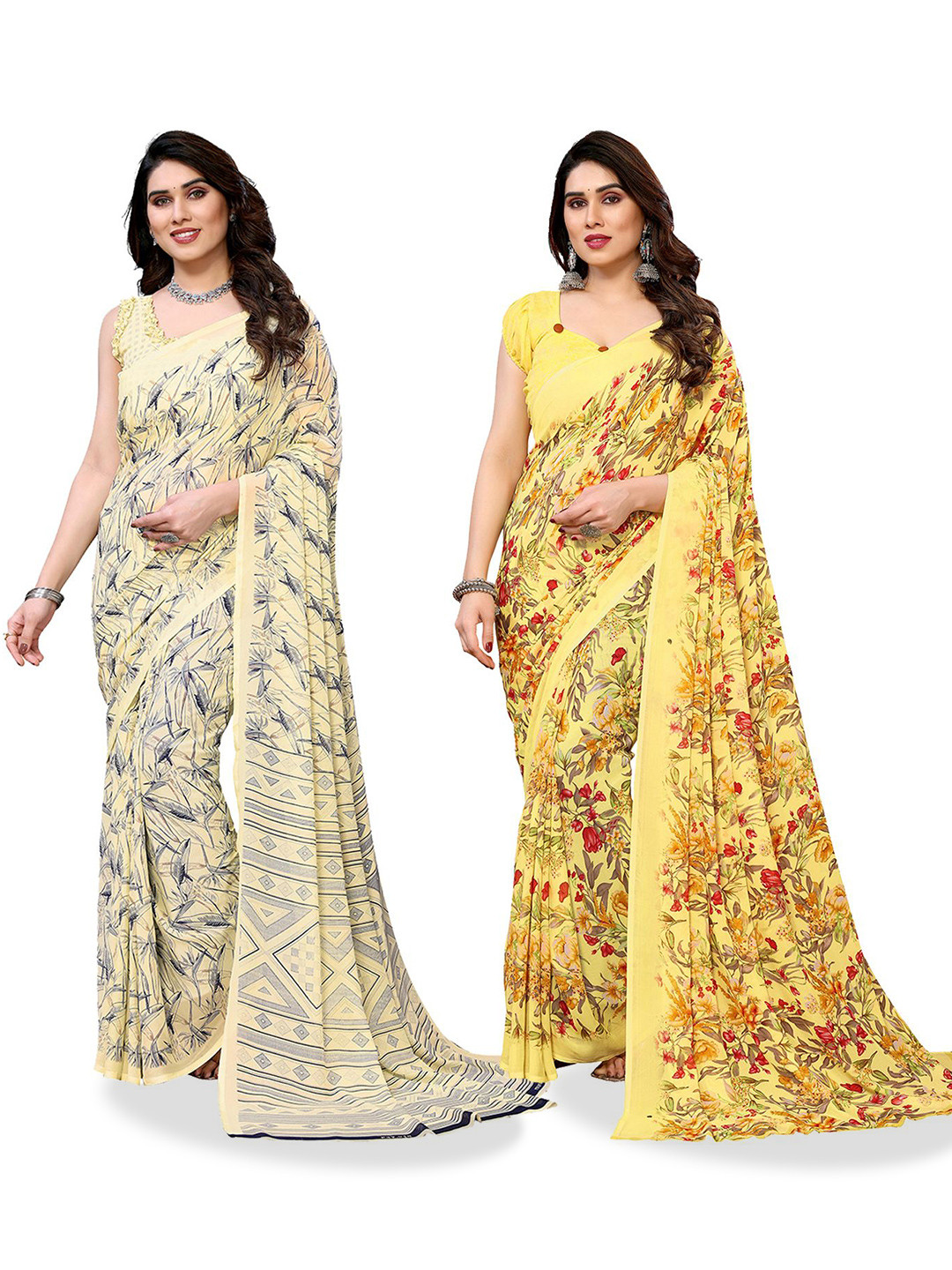 

Moda Rapido Floral Poly Georgette Saree, Yellow