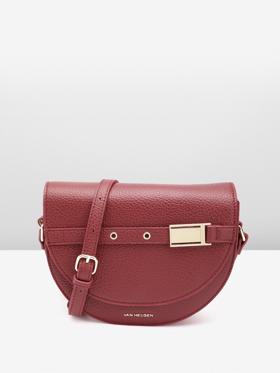 

Van Heusen Textured Structured Sling Bag With Buckle Detailing, Maroon