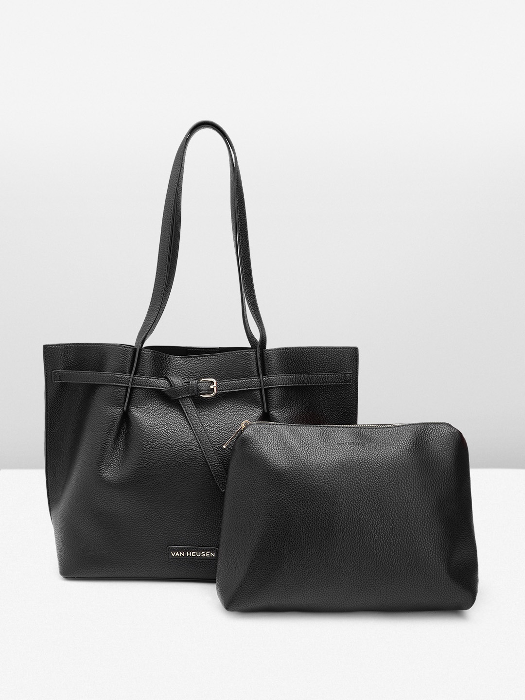 

Van Heusen Oversized Textured Shopper Tote Bag with Pouch, Black