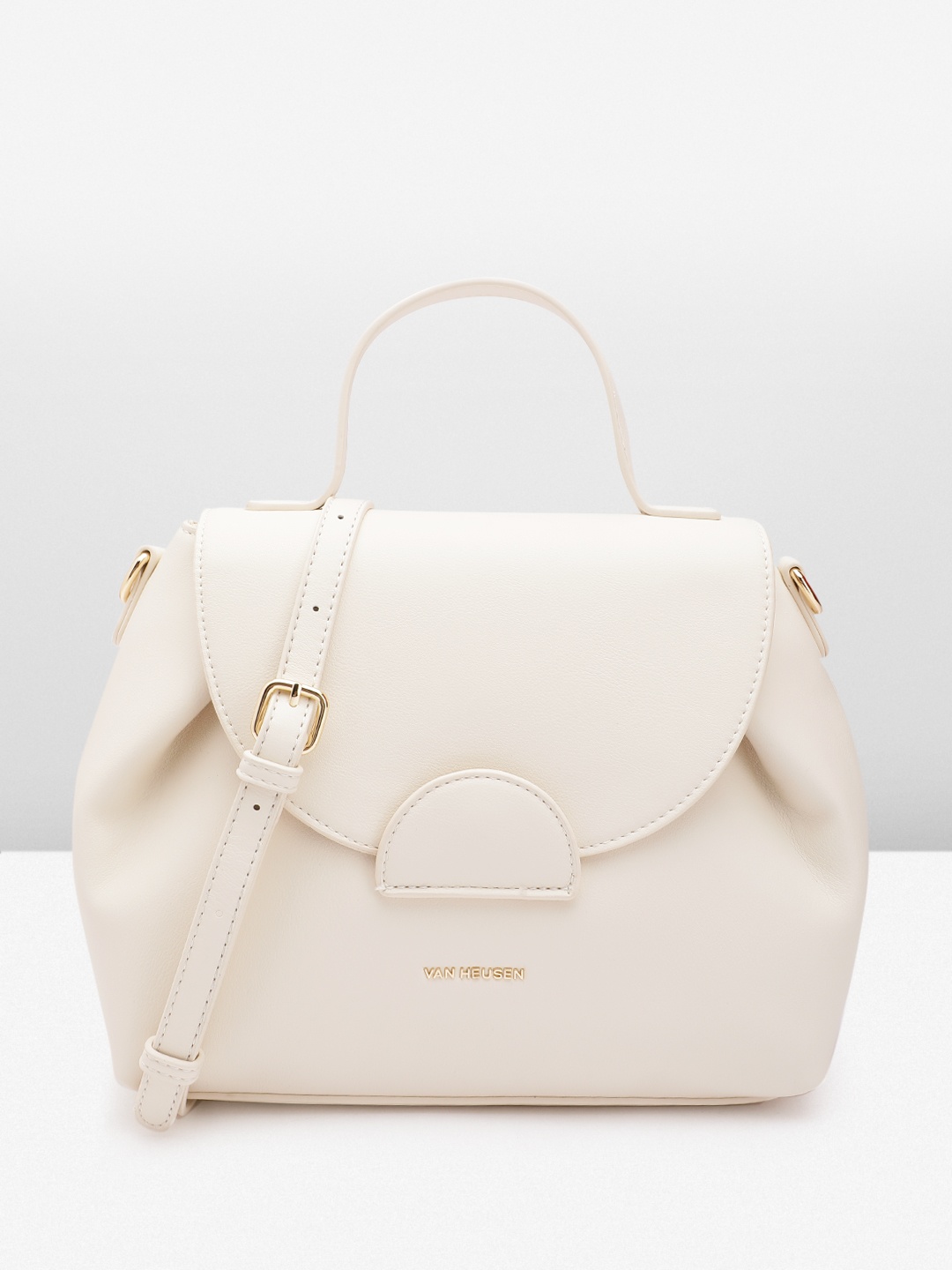 

Van Heusen Brand Logo Embossed Structured Satchel, Off white