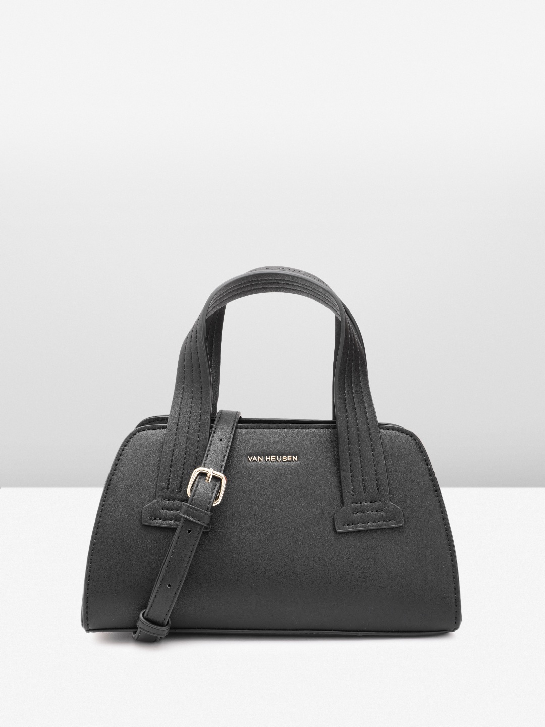 

Van Heusen Brand Logo Embossed Structured Handheld Bag with Detachable Sling Strap, Black