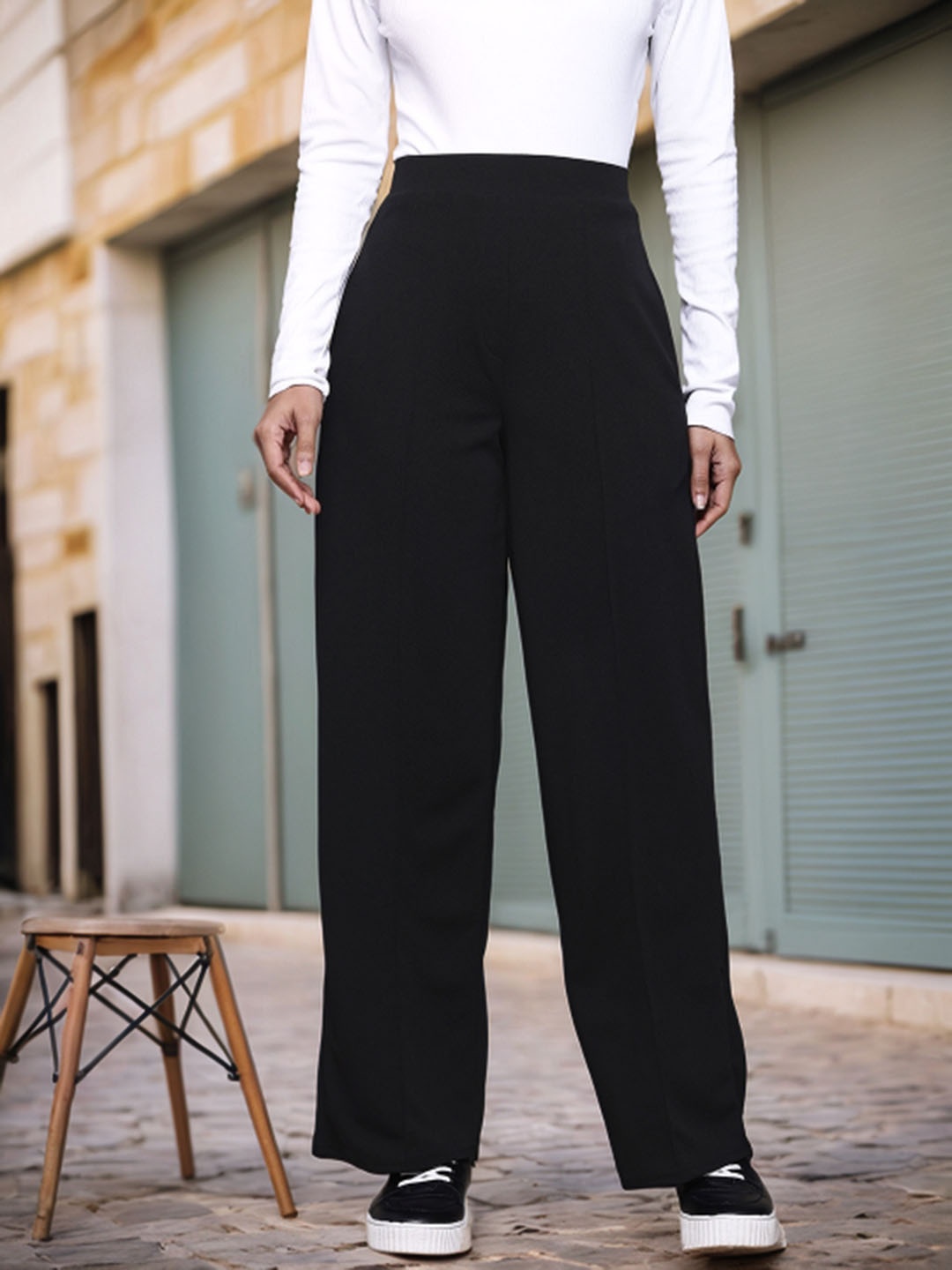 

DressBerry Women Smart High-Rise Wrinkle Free Trousers, Black