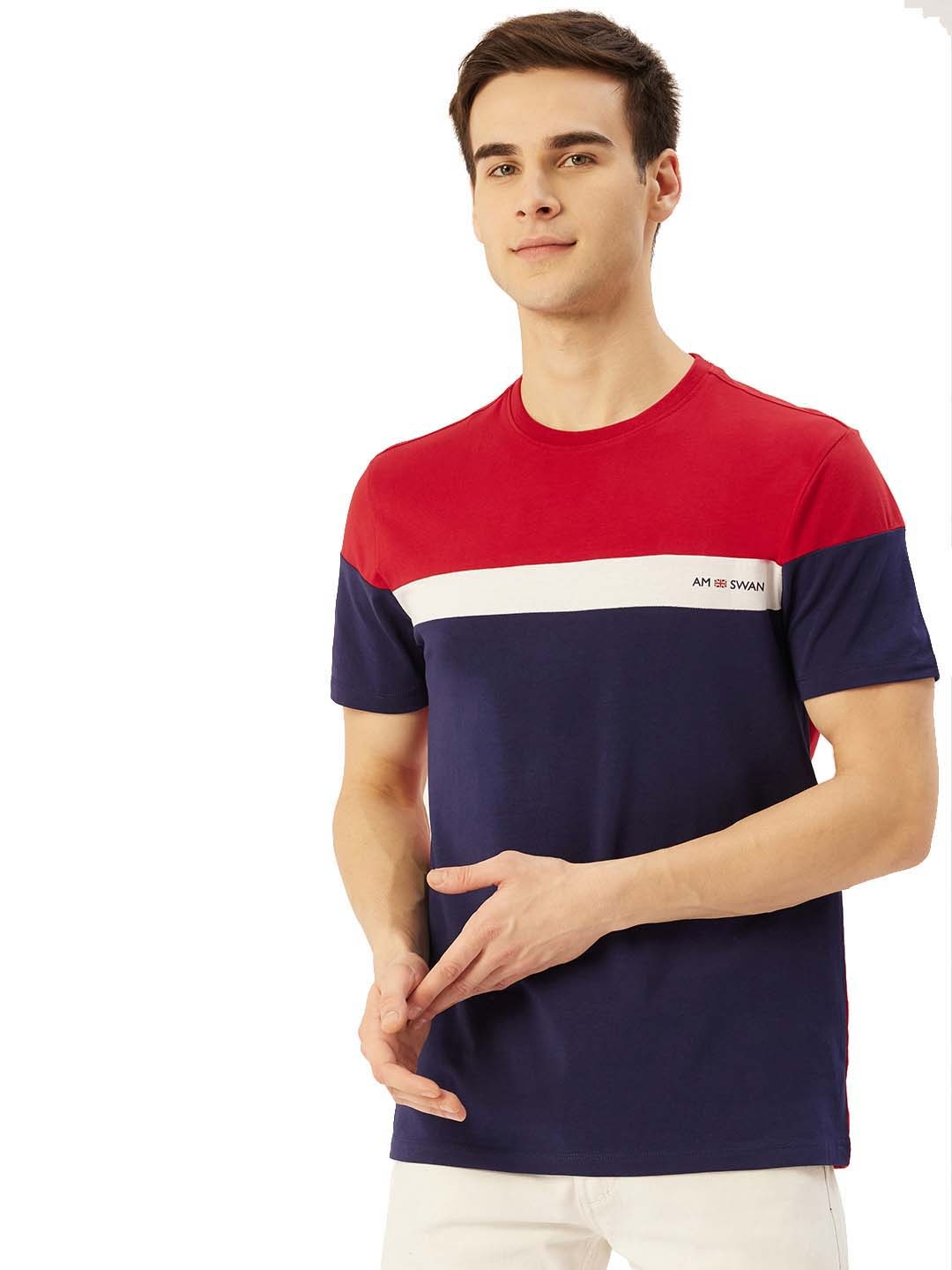 

AMSWAN Men Colourblocked T-shirt, Navy blue