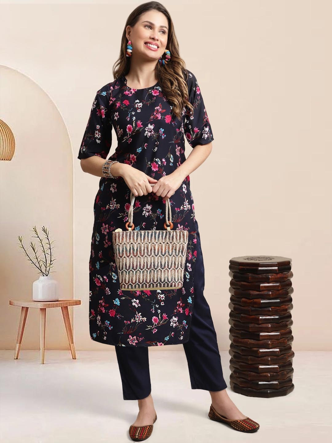 

Moda Rapido Women Ethnic Motifs Printed Regular Kurta with Trousers, Blue