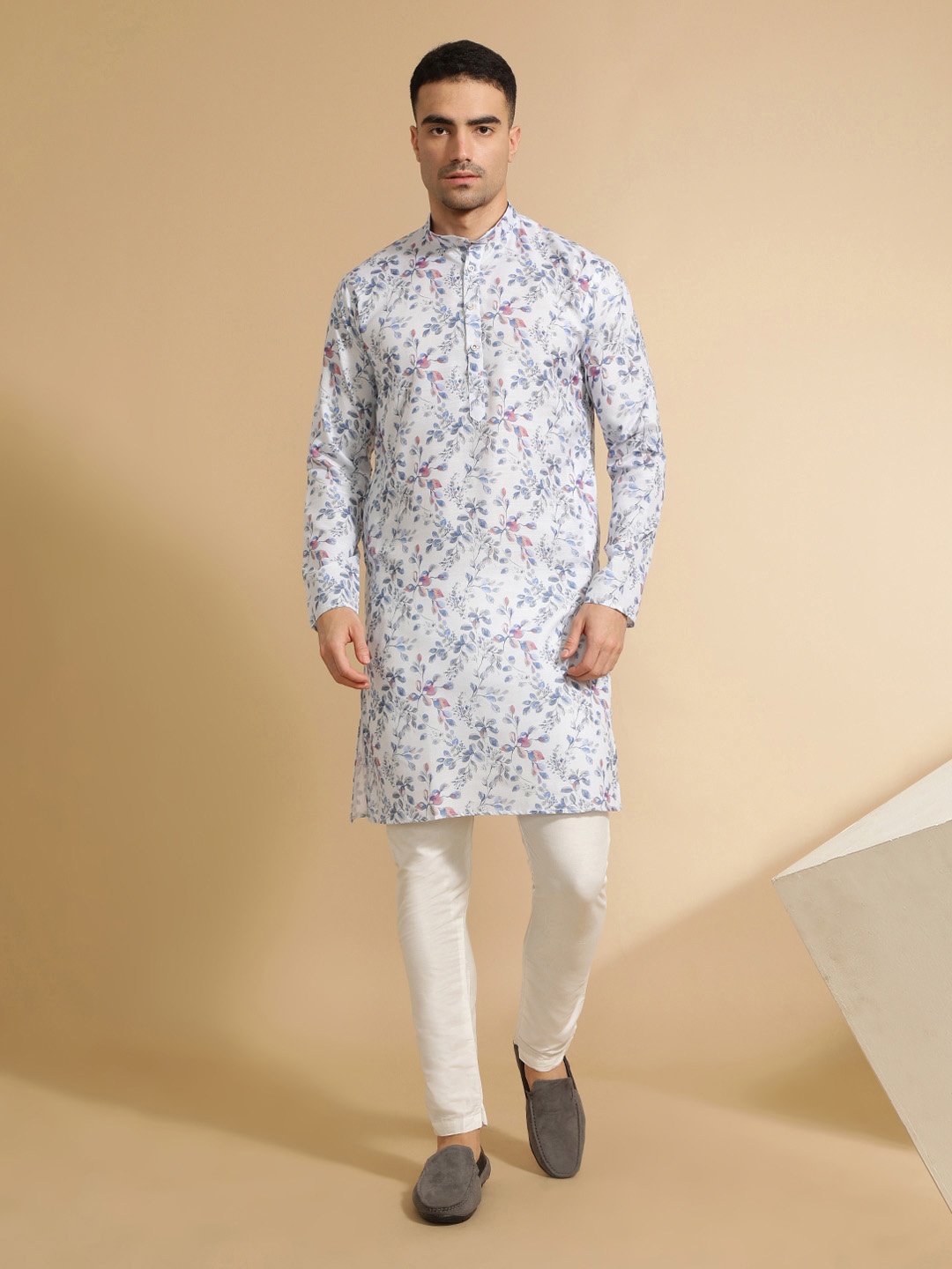 Jaipur Kurti Men Floral Printed Floral Kurta, Off white