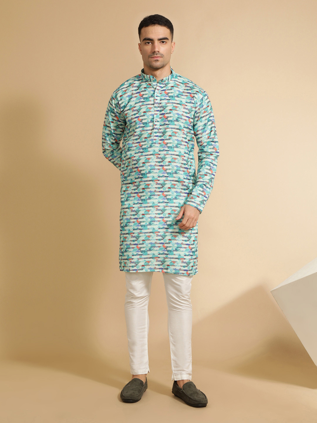 

Jaipur Kurti Men Printed Pastels Kurta, Sea green