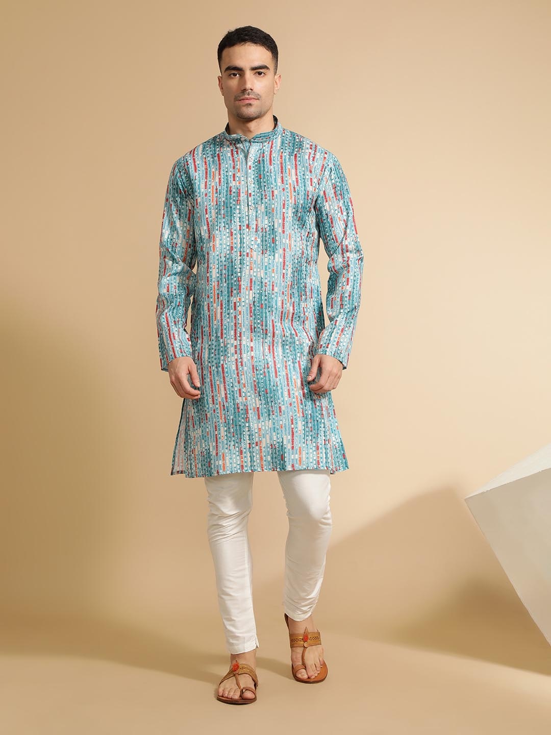 

Jaipur Kurti Men Printed Pastels Kurta, Teal