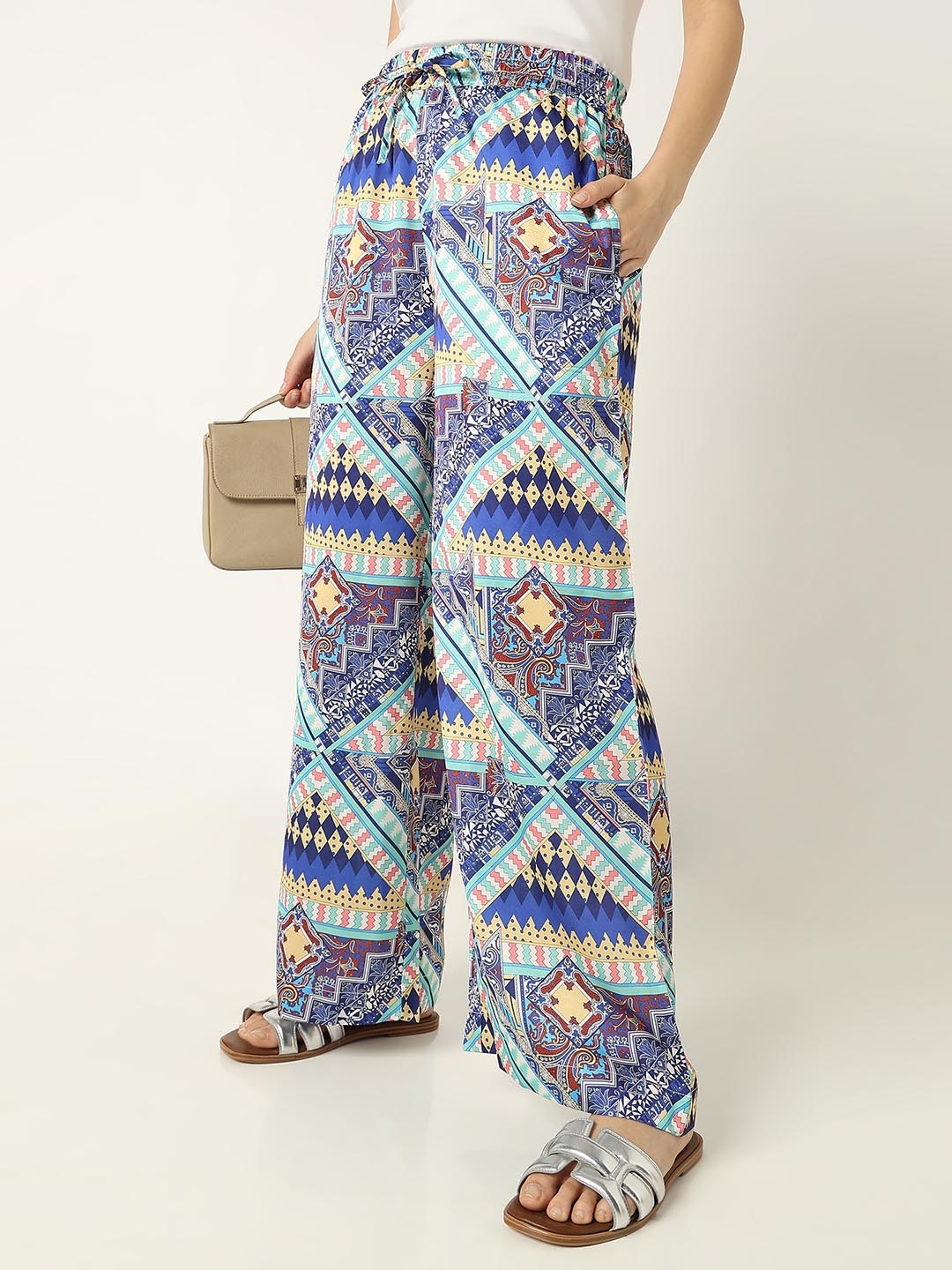 

R&B Women Ethnic Motifs Printed Trousers, Blue