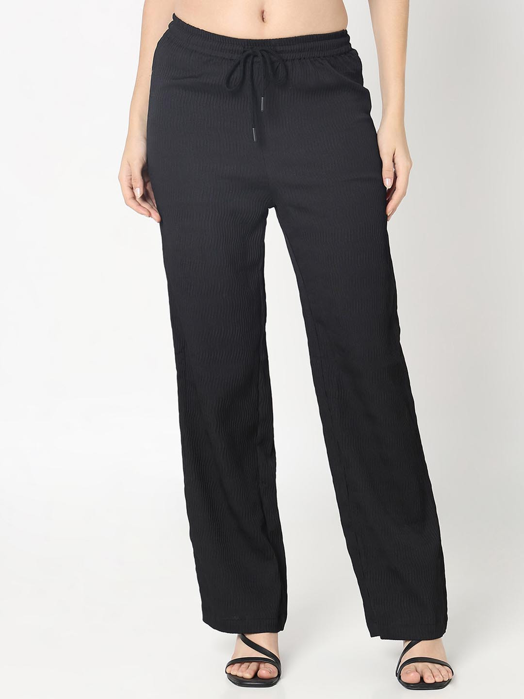 

R&B Women Regular Fit Parallel Trousers, Black