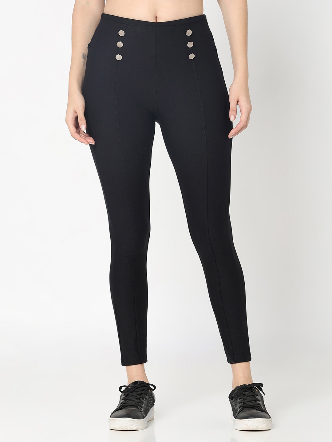 

R&B Women Skinny Fit Mid-Rise Trousers, Black