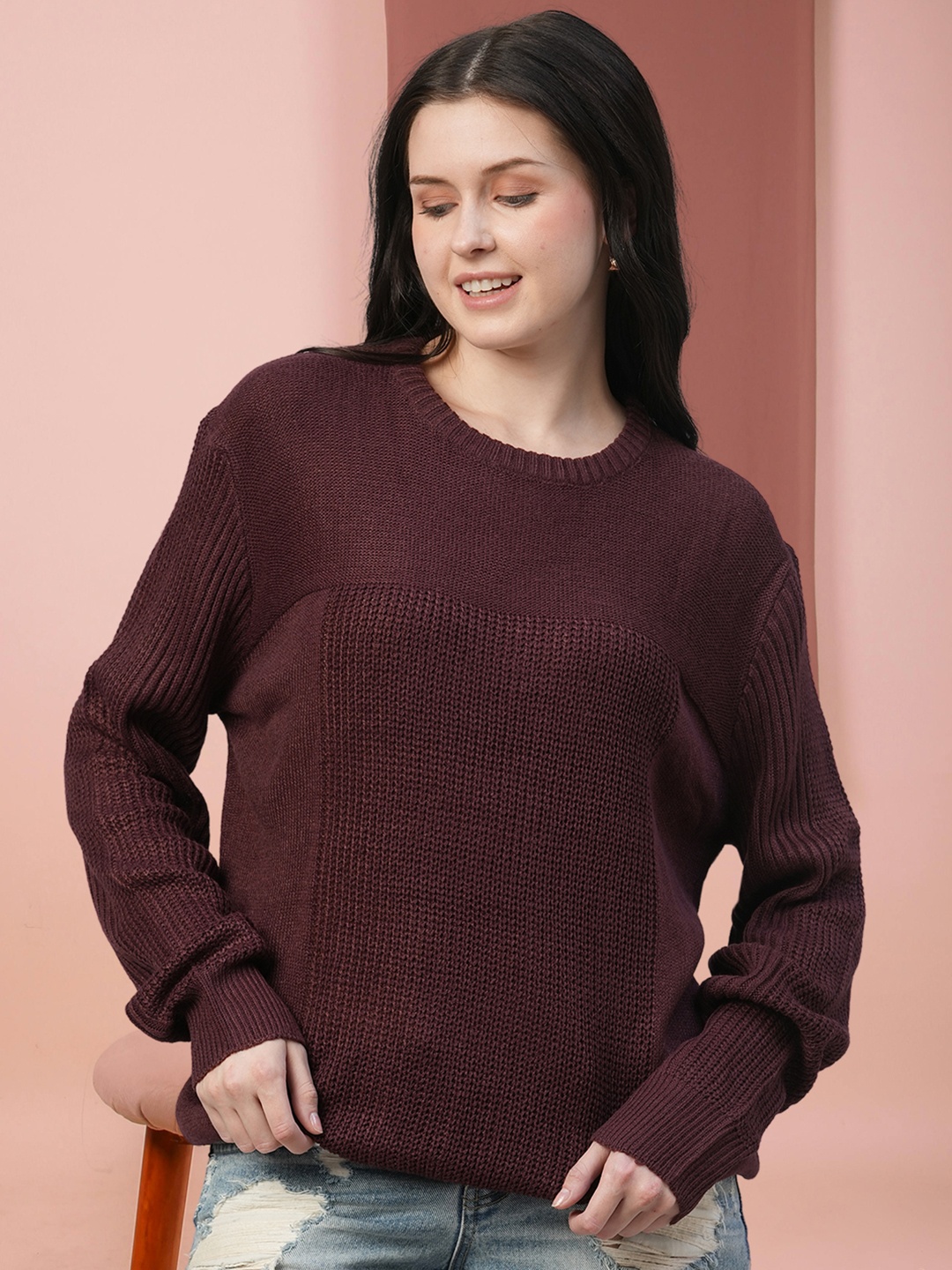 

PRONK Women Pullover Sweater, Burgundy