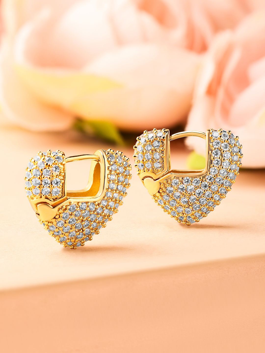 

Rubans 18K Gold-Plated Cubic Zirconia Studded Heart Shape Hoop Earrings