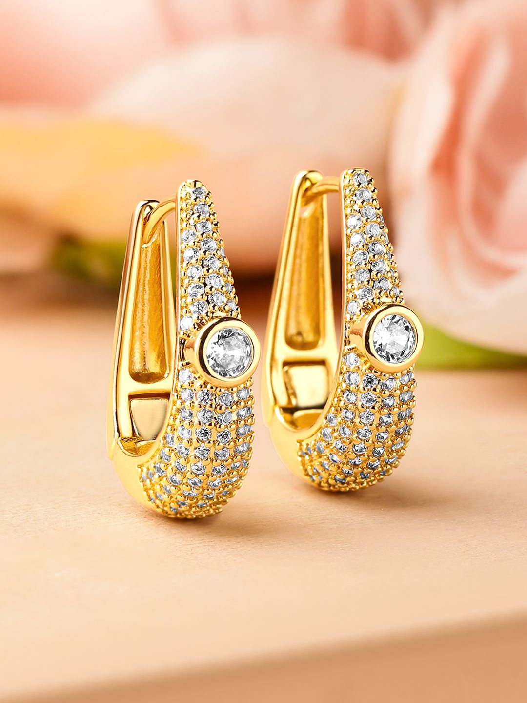 

Rubans 18K Gold-Plated Cubic Zirconia Studded Statement Mini Hoop Earrings, Silver