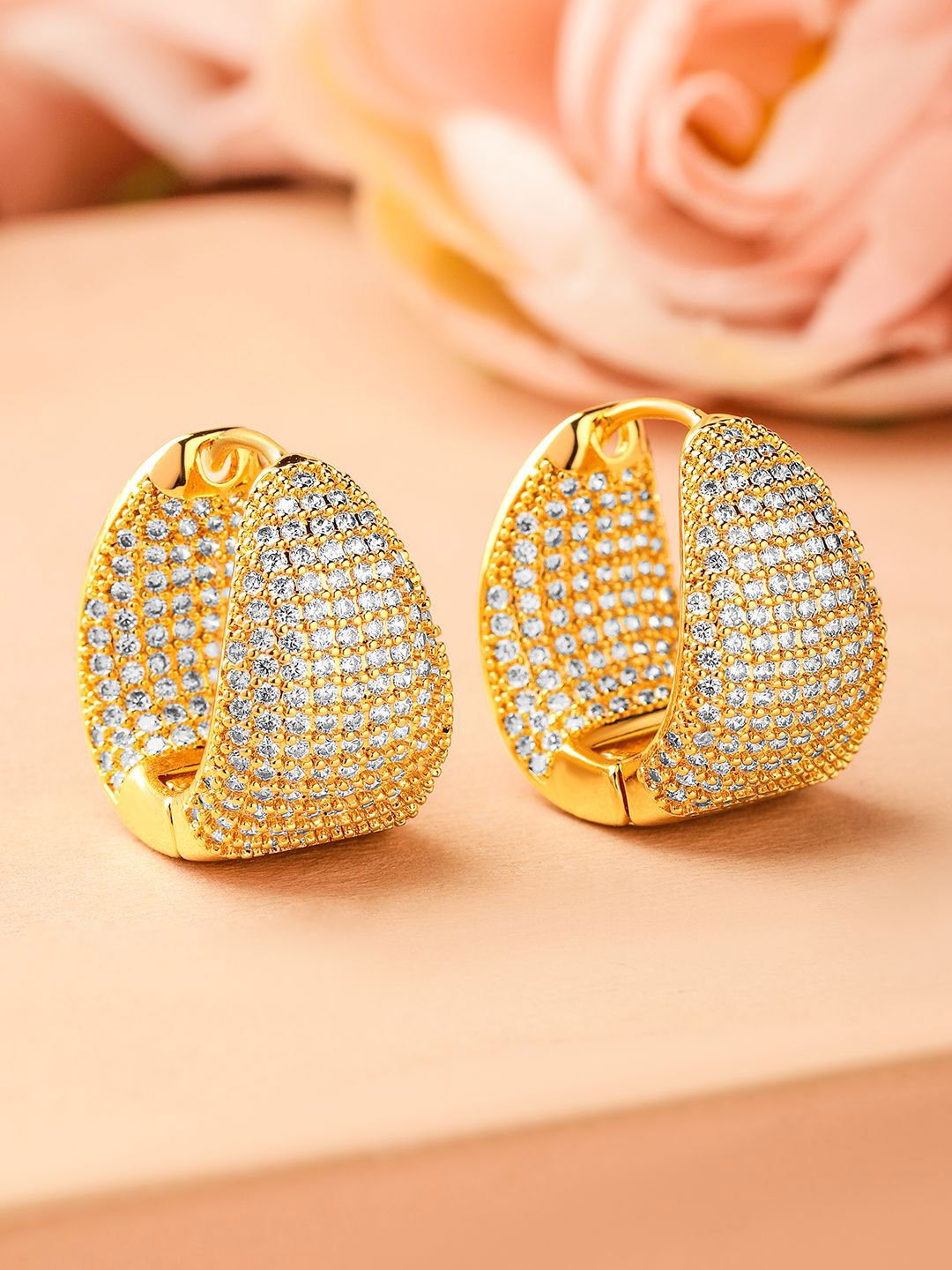 

Rubans 18K Gold-Plated Cubic Zirconia Studded Statement Hoop Earrings, Silver