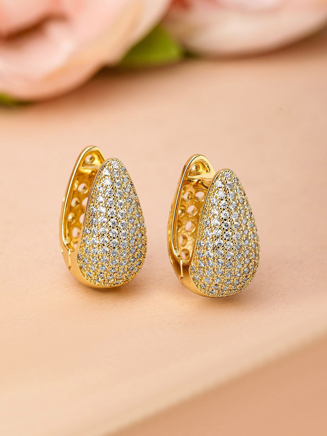 

Rubans 18K Gold-Plated Cubic Zirconia Studded Premium Hoop Earrings