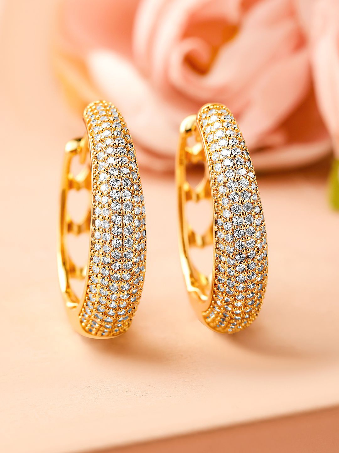 

Rubans 18K Gold-Plated Cubic Zirconia Studded Classic Hoop Earrings