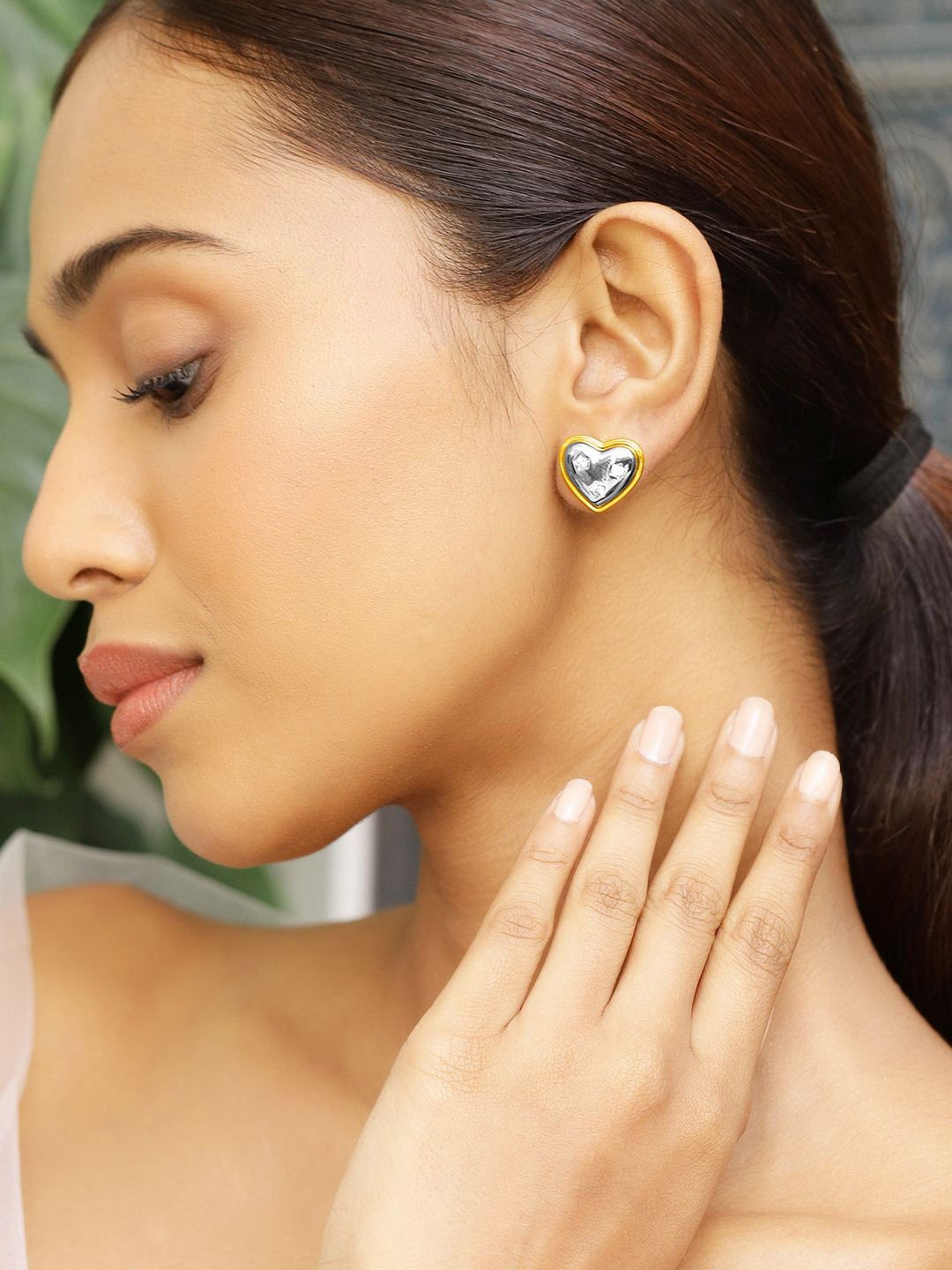

Rubans 18K Gold & Silver Dual-Plated Heart-Shaped Cubic Zirconia Stud Earrings