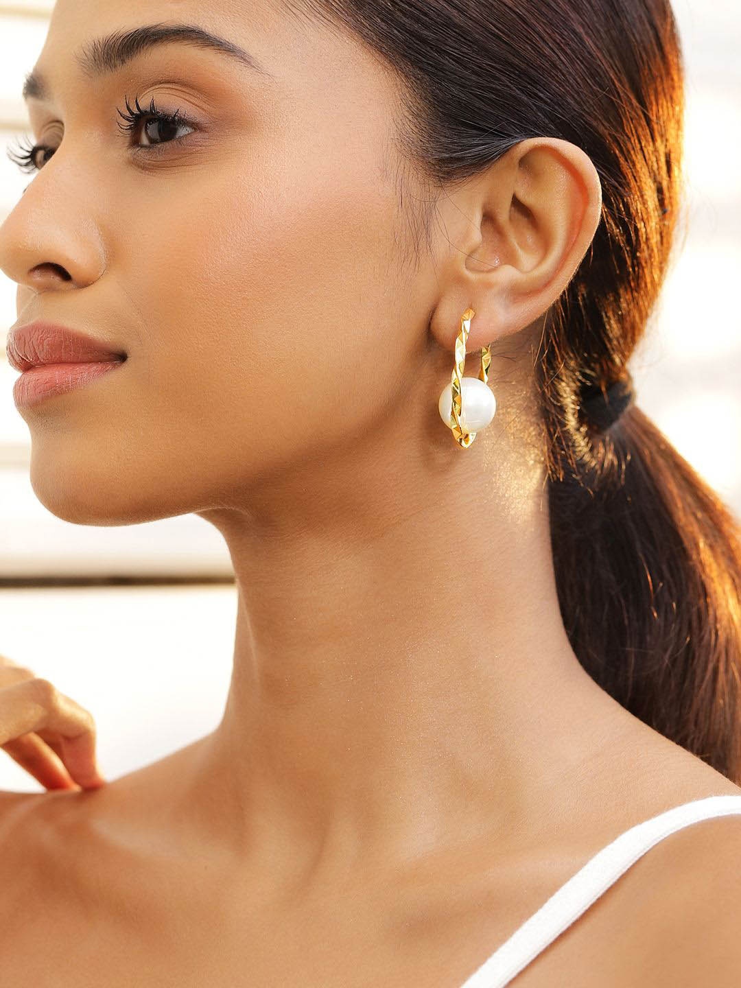 

Rubans 18K Gold-Plated Geometric Pearl Hoop Earrings