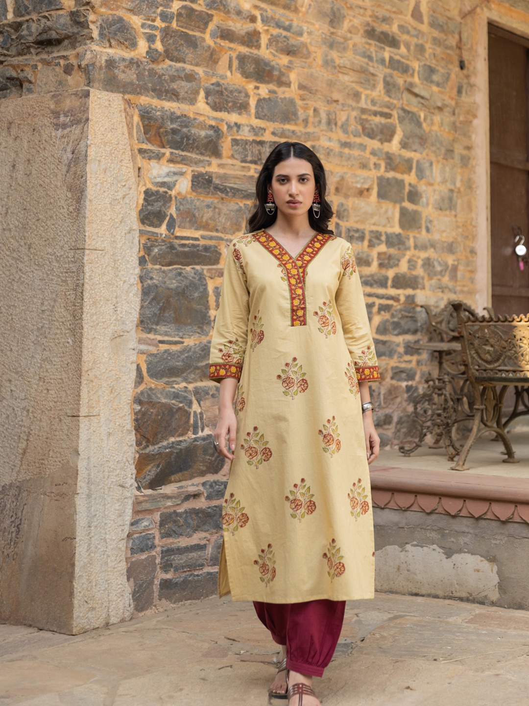 

The Ethnic Label Women Block Printed Kurta, Beige
