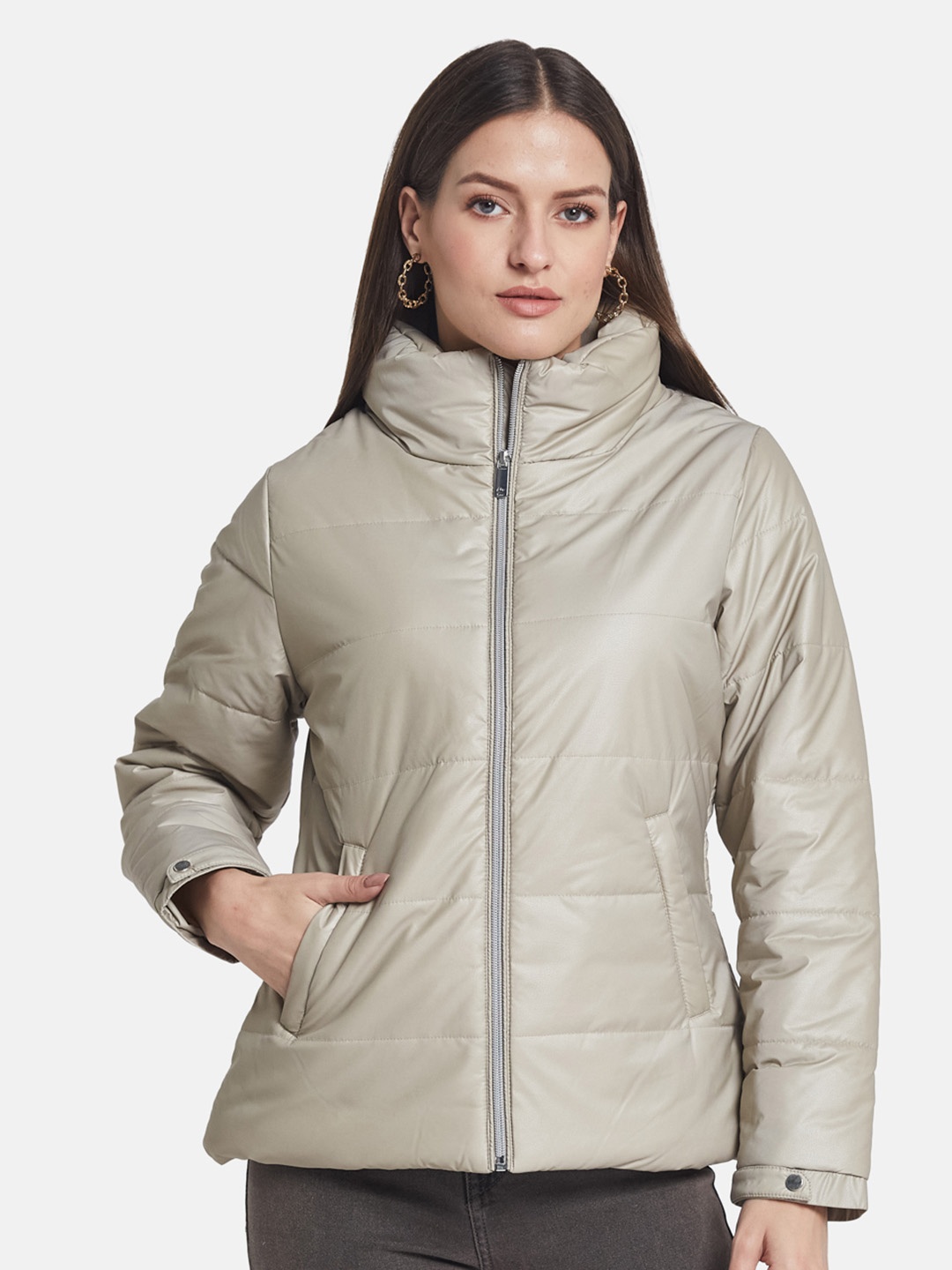 

METTLE Women Padded Jacket, Beige