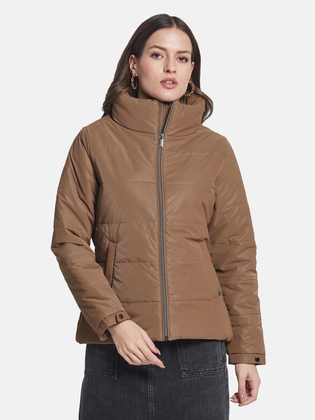 

METTLE Women Puffer Jacket, Brown