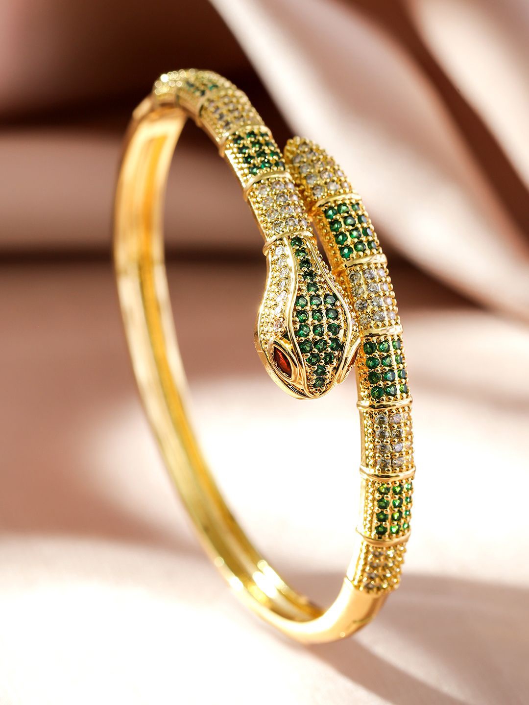 

Rubans 22K Gold Plated Snake Design Bracelet with Ruby Emerald & Cubic Zirconia