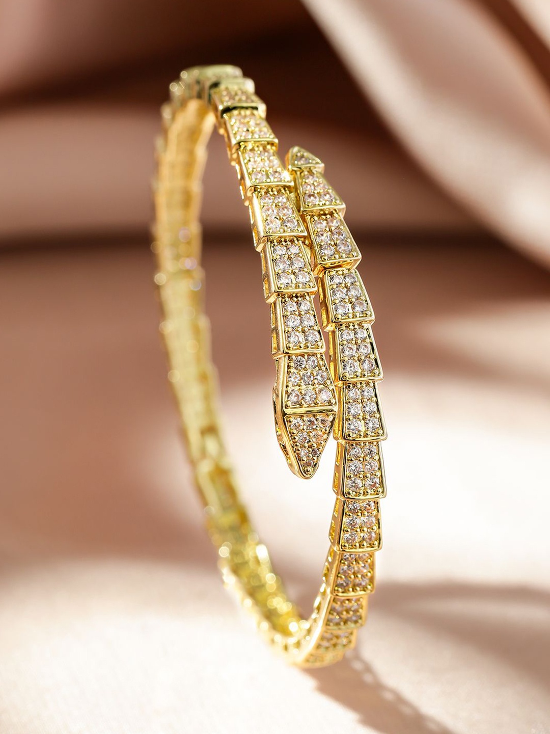 

Rubans 22K Gold Plated Snake Motif Bangle with Cubic Zirconia