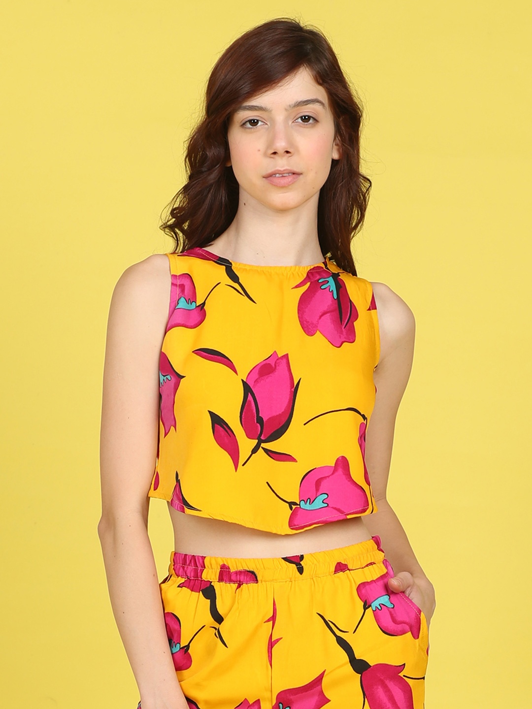 

Cutiekins Girls Floral Printed Crop Top, Mustard