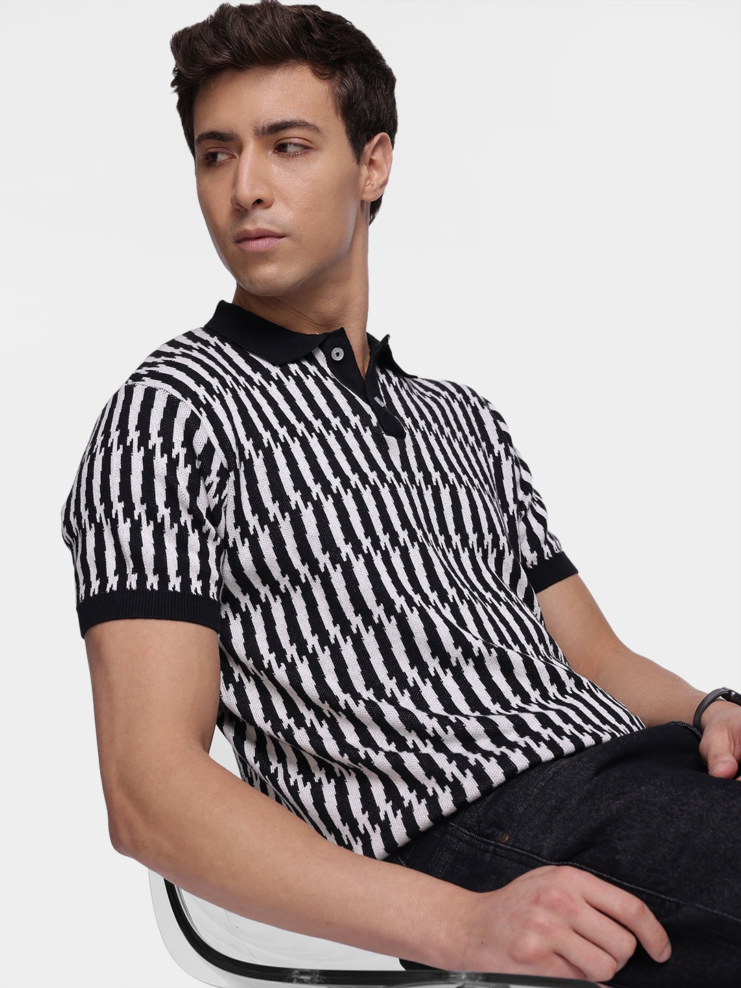 

French Connection Men Polo Collar Pure Cotton Bio Finish T-shirt, Black