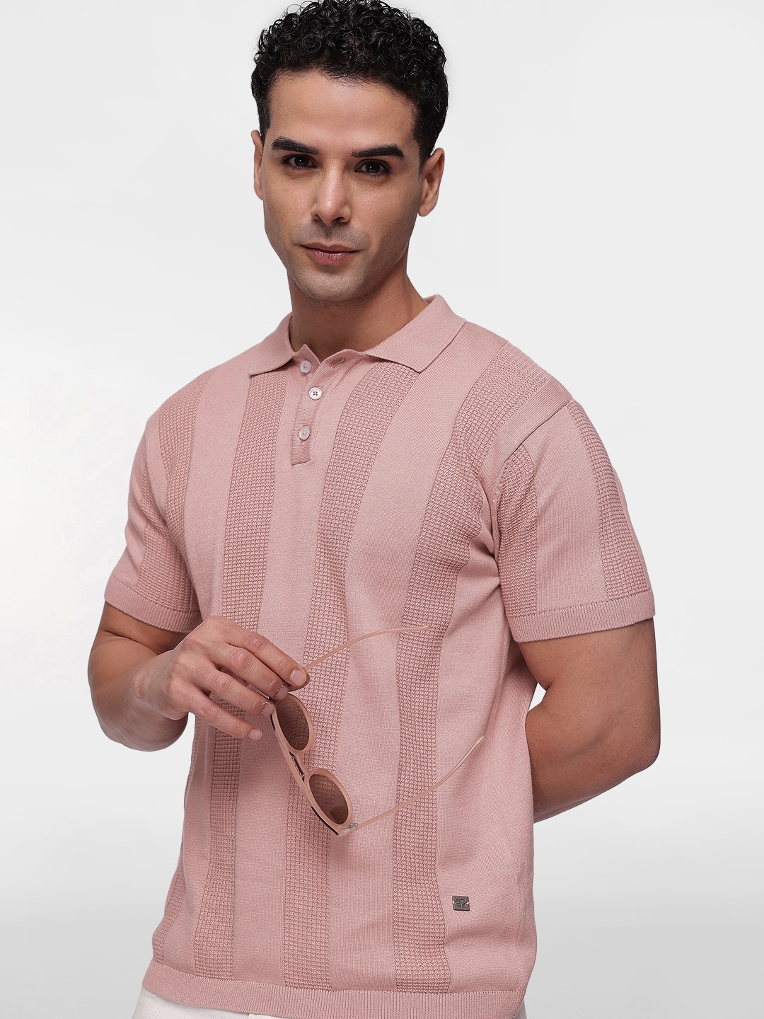 

French Connection Men Polo Collar Pure Cotton Bio Finish T-shirt, Rose