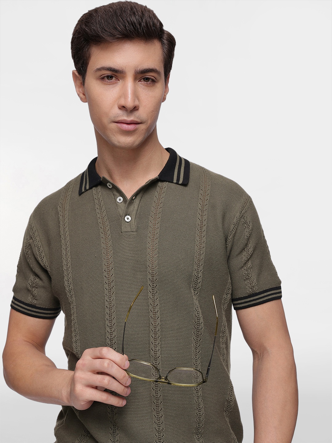 

French Connection Men Polo Collar Pure Cotton Bio Finish T-shirt, Olive