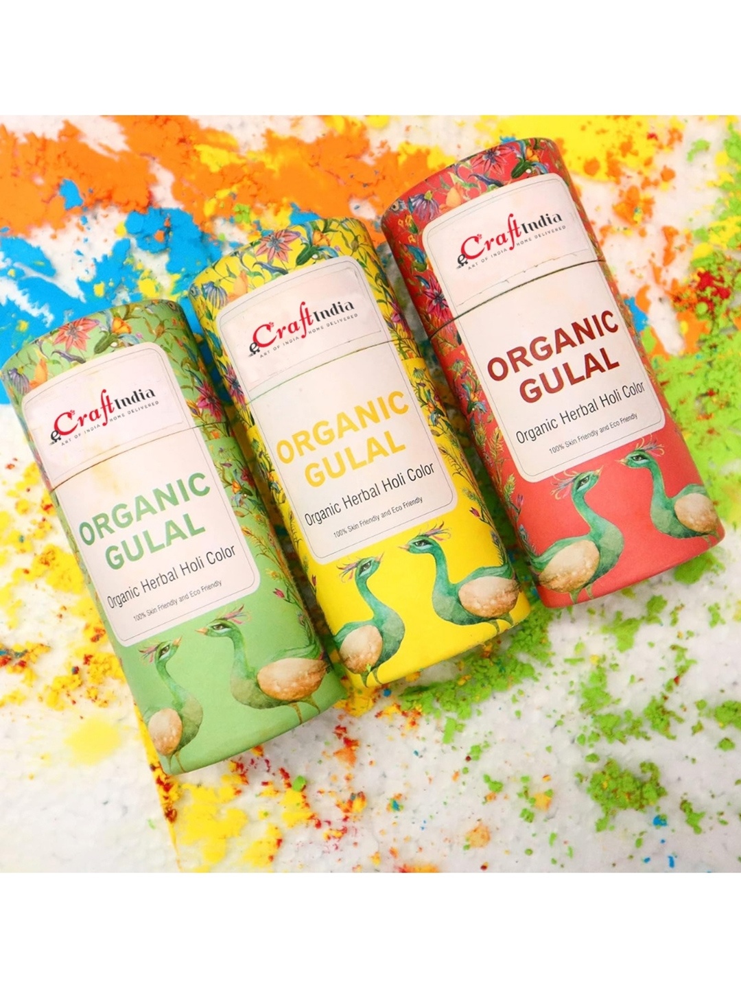 

eCraftIndia 3 Pcs Multicoloured Rasrang Organic Herbal Gulal Holi Colours, Multi