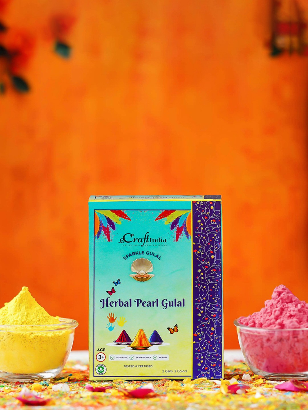 

eCraftIndia Pack of 2 Pearl Herbal Gulal Holi Colours - 80g, Yellow