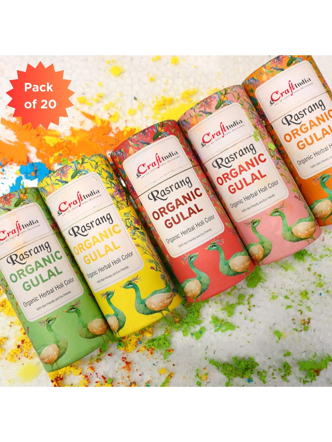

eCraftIndia 20 Pcs Multicoloured Rasrang Organic Herbal Gulal Holi Colours, Multi