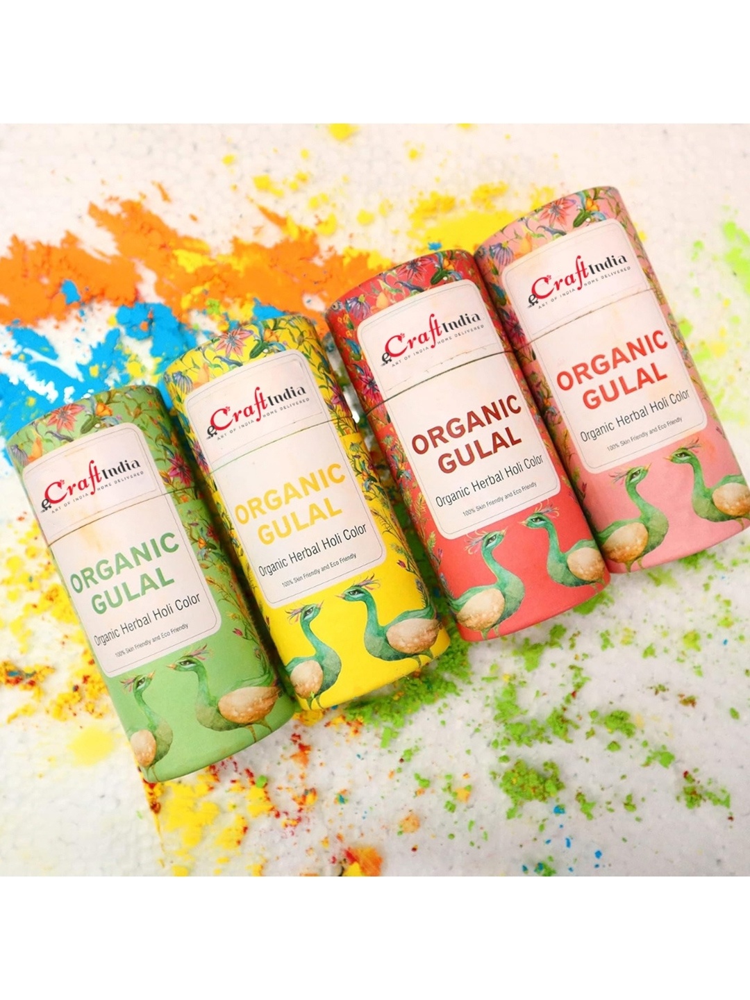 

eCraftIndia 4 Pcs Multicoloured Rasrang Organic Herbal Gulal Holi Colours, Multi