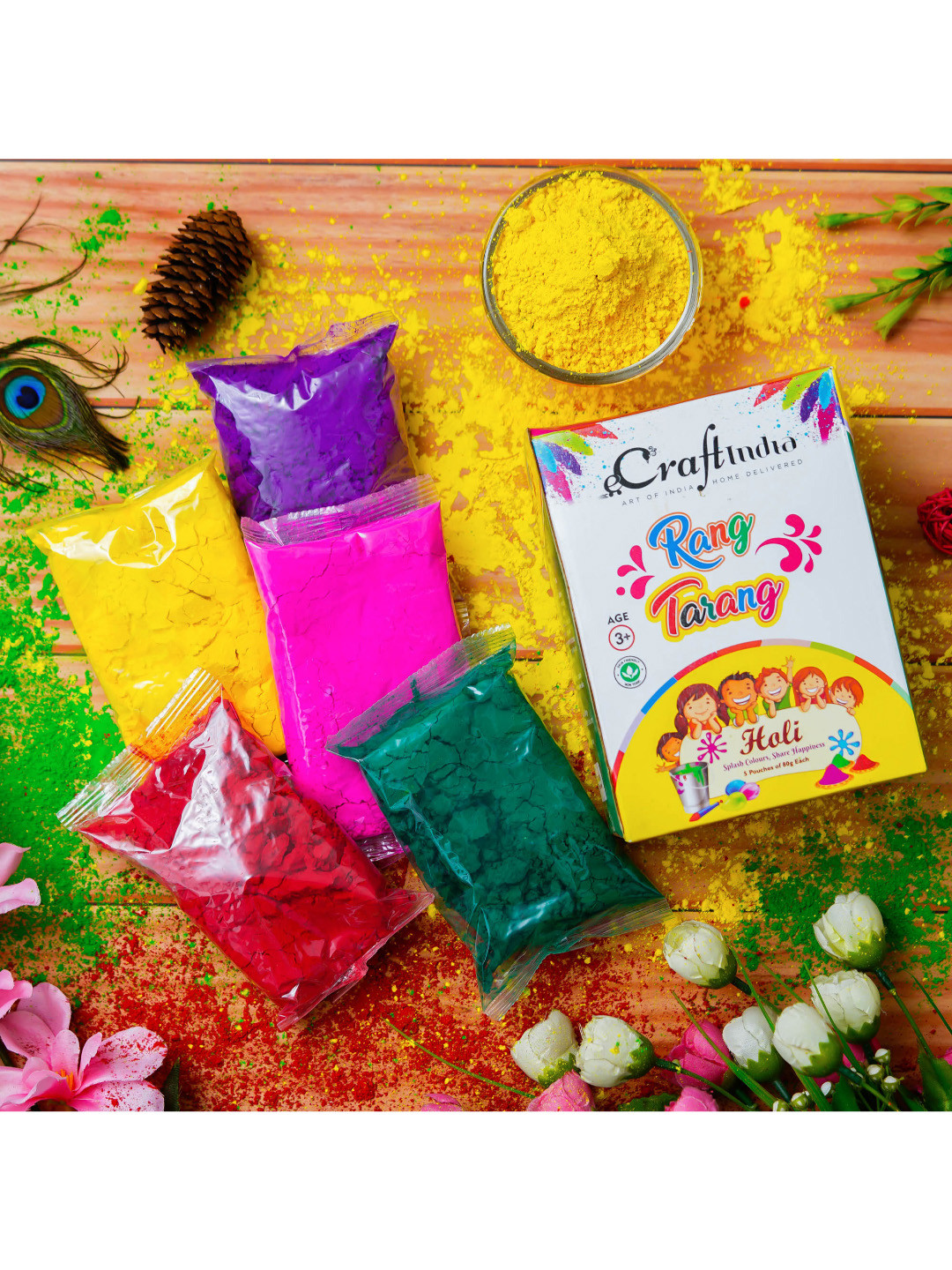 

eCraftIndia 5 Pcs Multicolour Rang Organic Herbal Gulal Holi Colours, Yellow